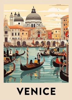 an image of venice italy travel poster