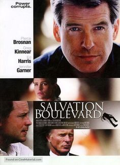 the movie salvation boulevard is shown in three different languages, including one with a man's face