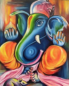 Handmade Abstract Ganesh painting using Oil on Canvas on size W 16"xH 20". This painting is a perfect home decor and can be hung without framing. Ganesh Canvas Painting, Ganesh Painting, Canvas Painting Abstract, Office Room Decor, Hallway Bedroom, Office Room, Abstract Canvas Art, Painting Oil, Abstract Canvas