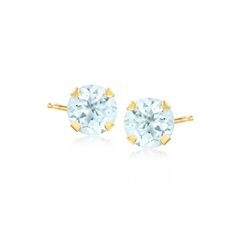 Ross-Simons - 1.60 ct. t. w. Aquamarine Martini Stud Earrings in 14kt Yellow Gold. Lighthearted and ultra-feminine, these ethereal 1.60 ct. t. w round aquamarine stud earrings are an effortless way to elevate your everyday look. Simply set in polished 14kt yellow gold which lets their cool, crisp blue hue be the star. Post/clutch, aquamarine stud earrings. Aquamarine birthstones are the perfect gift for March birthdays. March Birthdays, Aquamarine Birthstone, Swiss Blue Topaz Ring, Aquamarine Studs, Cultured Pearl Bracelet, Aquamarine Bracelet, Pink Tourmaline Ring, Tourmaline Pendant, Pink Topaz