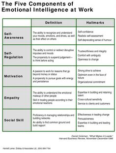 High Emotional Intelligence, Honesty And Integrity, Conflict Management, Emotional Awareness, Interpersonal Relationship, Change Management, Self Regulation, Relationship Management, Self Assessment