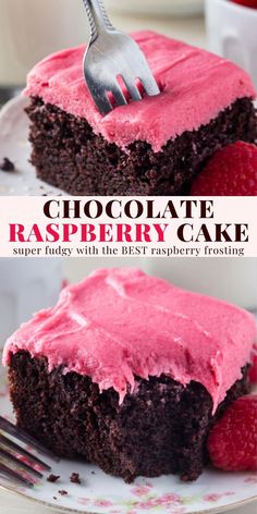 chocolate raspberry cake with the best raspberry frosting