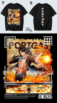 Anime Design For Shirt, Anime T Shirt Design Ideas, Anime Shirt Design, Anime Logos, Portgas D Ace One Piece, Unique Tshirt, Latest One Piece, One Piece T Shirt