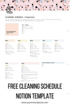 the free cleaning schedule is shown in black and white, with pink dots on it