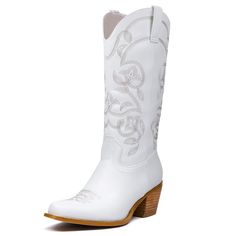 PRICES MAY VARY. 👢[High-quality material] This pair of fashionable embroidered women's cowgirl boots are made of High-quality textured PU leather. Unique chunky heel and rubber sole, which is easy and comfortable to walk. 👢[Medium heel height] The heel height of these western cowboy boots is about 6.4cm/2.5 inches. You will not feel tired even wearing them for a long time. Shaft height measures approximately 14.8"-15.38"(size from 6 to 12),Tube circumference measures approximately 13.8"-14.5"( Cowboy Boots For Women, Pink Cowgirl Boots, Western Embroidery, Womens Cowgirl Boots, Pink Cowgirl, Cowgirl Western, Western Cowboy Boots, Boots For Women, Calf Boots