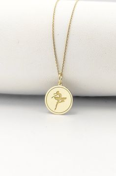 Welcome to ElegantGoldJewels,  Find all the information you need about your charm: Material of pendant: 14K Solid Gold Stamp: 585 (14K) Thickness: 0.5mm Jumpring Diameter: 4mm The pendant is available in 6 sizes: - 13mm / 0.52 inches - 15mm / 0.59 inches - 18mm / 0.70 inches - 20mm / 0.78 inches - 22mm / 0.86 inches - 24mm / 0.94 inches - 26mm / 1.02 inches - 28mm / 1.10 inches - 30mm / 1.18 inches Chains Information: Rolo Chain: -14K Real Gold - 0.70mm thick - Spring Ring Clasp - 16 inches / 40 Ballet Necklace, Jewelry Personalized, Ballet Dancer, Rolo Chain, Rope Chain, Real Gold, Necklace Gold, Spring Rings, Solid Gold