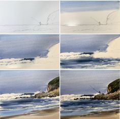 four different views of the ocean with waves