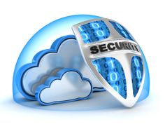 a cloud with the word security on it is surrounded by blue clouds and letters that spell out numbers