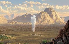 an artist's rendering of a smokestack in the desert