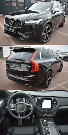 the inside and outside view of a volvo suv in two different pictures, one showing the interior