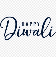 the words happy diwali written in blue ink on a white background with black lettering