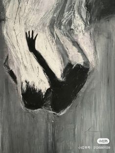 a black and white drawing of a person reaching up into the air