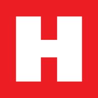 the letter h is shown in white on a red background