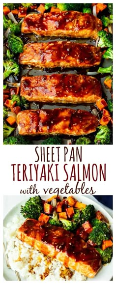 sheet pan teriyaki salmon with vegetables and rice