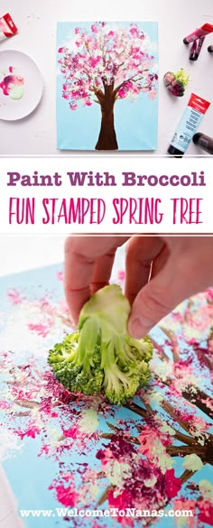 someone is painting with broccoli in the shape of a tree