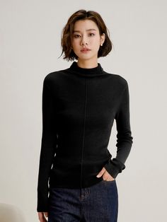 This is a feminine and romantic top by LANGSON that is made out of high quality cotton wool, nylon, acrylic, and mohair blend fabric. With design detail of warm turtleneck detail and slim silhouette, it gives a trendy and feminine look.- Turtleneck detail- Slim silhouette- Feminine and modern mood Romantic Tops, Cotton Wool, Top 4, Feminine Look, Design Details, Knit Top, Turtle Neck, Wool, Knitting