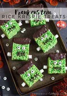 halloween rice krispy treats with chocolate eyes and marshmallows