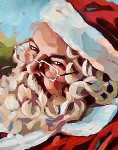 a painting of santa claus with glasses and beard