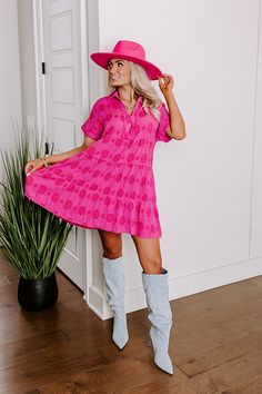 Pink Playful Mini Dress With Short Sleeves, Casual Pink Tiered Mini Dress, Pink Playful Short Sleeve Mini Dress, Pink Ruffled Short Sleeve Mini Dress, Pink Bohemian V-neck Mini Dress, Spring Lookbook, Darling Dress, V Cut, Polka Dot Pattern