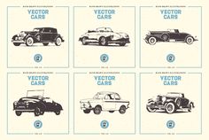 six different types of vintage cars are shown