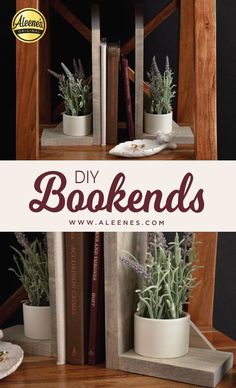 two bookshelves with plants in them and the title diy bookends