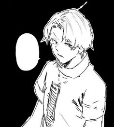 a black and white drawing of a boy with short hair, wearing a shirt and tie