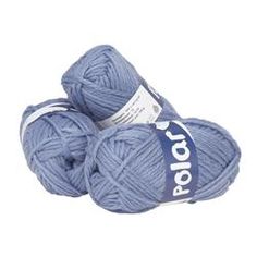 three skeins of blue yarn on a white background with the word polon