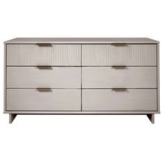 a white dresser with four drawers and two handles