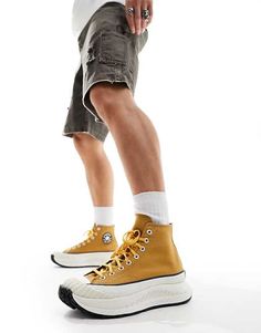 Converse Chuck 70 Hi AT-CX Hi platform sneakers in orange | ASOS Yellow High-top Sneakers With Rubber Waffle Outsoles For Streetwear, Yellow High-top Sneakers With Rubber Waffle Outsoles, Sporty High-top Sneakers With Rubber Waffle Outsoles, Urban Chunky Sneakers With Rubber Waffle Outsoles, Yellow Casual Sneakers With Rubber Toe Cap, Casual Yellow Sneakers With Rubber Toe Cap, Yellow Canvas High-top Sneakers With Vulcanized Sole, Yellow High-top Sneakers With Rubber Toe Cap, Urban Lace-up Platform Sneakers With Rubber Waffle Outsoles