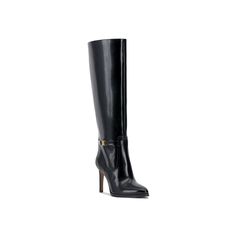 Vince Camuto-Skylie Boot Step out in flawless style with the Vince Camuto Skylie boot. Whether it's the smooth leather upper, elegant almond toe, or the sleek covered heel, you can never go wrong in this zipper boot. Click here for Boot Measuring Guide. Vince Camuto Leather Boots, Elegant Patent Leather Boots With 4-inch Heel, Evening Patent Leather Boots With 4-inch Heel, Vince Camuto Black Boots, Luxury Patent Leather Ankle-high Heeled Boots, Zipper Boots, Madden Girl, Boot Shop, Vince Camuto