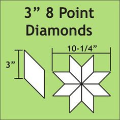 three point diamonds are shown with the measurements for each piece in this pattern, and one is