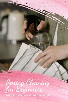 a woman is cleaning her napkins with a hand sanitizer on top of it