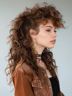 How To Get 80s Curls, Mullet Hairstyle Round Face, Curly Hair 80s Style, 80s Curly Mullet, Cool Haircuts For Women Medium, Long Hair Length, Lived In Vivid Hair, Curly Hair Modern Mullet, 80s Hair Curly