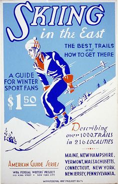 Skiing In The East Vintage Ski Poster Usa Decor, Downhill Skiing, Vintage Printable, Vintage Magazines