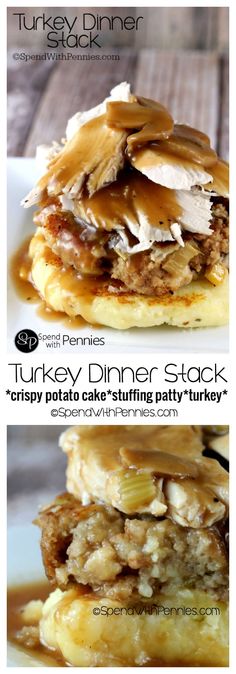 turkey dinner stack with gravy potato and stuffing patty