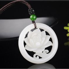 Fashion White Jade Hollow Flower Pendant Necklace Jewellery Chinese Hand-Carved | eBay Jade Necklace Pendant, Jade Flower, Name Flower, Chinese Accessories, Lotus Pendant, Chinese Jewelry, Asian Jewelry, Purple Jade, Hetian Jade