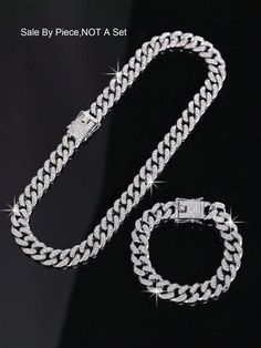 1pc European And American Hip-hop Style Fashionable Rhinestone Inlaid Chain Necklace For Both Men And Women, Rock Bracelet Classic Jewelry Silver Fashionable,Hip-hop   Zinc Alloy     Men Fashion Jewelry, size features are:Bust: ,Length: ,Sleeve Length: Silver Jewelry Men, Silver Cuban Link Necklace For Streetwear, Iced Out Cross Chain, Hip Hop Jewelry Chains, Iced Out Pendant Jewelry For Streetwear, Iced Out Pendant For Streetwear, Mens Chain Necklace, Estilo Hip Hop, Stylish Bracelet