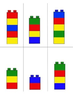 four different colored legos are shown in the same pattern, each with an individual's own block