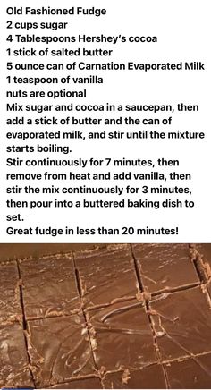 chocolate fudge recipe with instructions on how to make it