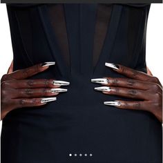 H&M X Mugler Silver Press On Coffin Nails M Nails, Coffin Nails, Makeup Yourself, Press On Nails, Womens Makeup, Nail Colors, H&m, Women Accessories, Nails