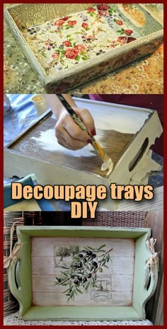 Decoupage tray DIY ideas. Decoupage Trays Tutorials for beginners.
If you decide to decorate a tray made of wood, you will need to sand it so that the surface is smooth. If you find chipping and depressions on the product, then fill them with putty. The surplus should be removed afterwards. Decoupage Trays, Decoupage Jars, Decoupage Projects