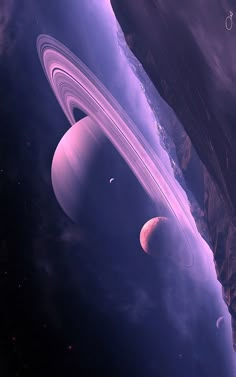 an artist's rendering of saturn and its moon