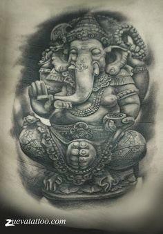 an elephant tattoo design on the back of a man's stomach, with his eyes closed