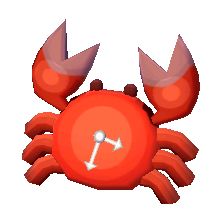 an orange crab with two arrows on it's back