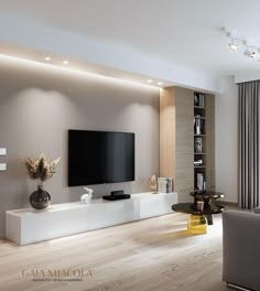 modern living room with large flat screen tv