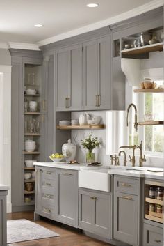 kitchen decor, classic gray cabinets, chic design, 2024 trends Rockport Gray Cabinets, Kitchen Decor Grey Cabinets, Classic Gray Cabinets, Kitchen Cabinets With Grey Walls, Kitchen Ideas Grey, Bm Classic Gray, Light Gray Kitchen Cabinets, White And Gray Kitchen, Light Grey Kitchen