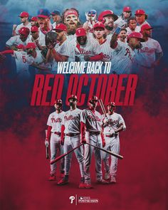 a group of baseball players standing next to each other in front of a red background