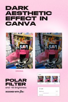 an advertisement for a camera that is pink and black