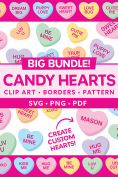 the big bundle of candy hearts clip art borders and patterns