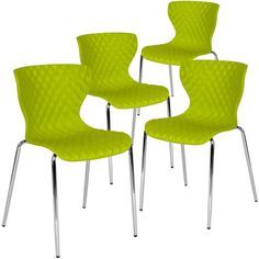 four lime green chairs with chrome legs